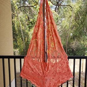 Fredericks Of Hollywood Orange Lace Teddy